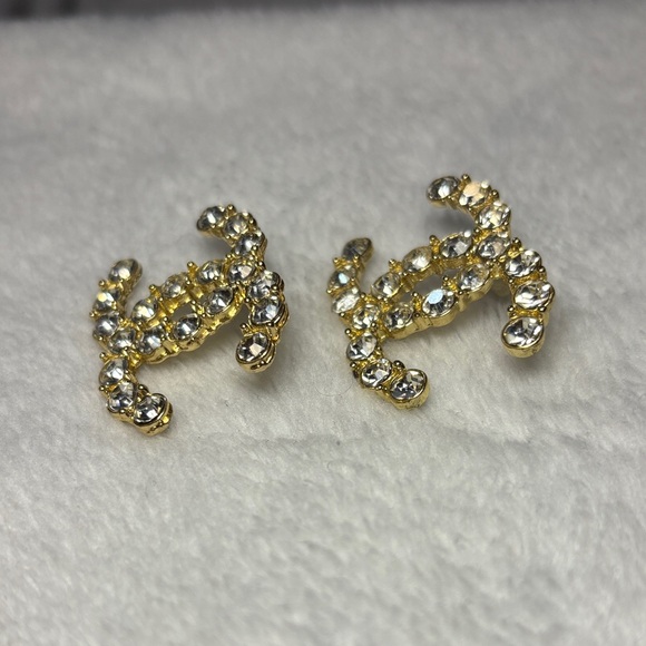 Elegant Gold and Silver Crystal Logo Earrings - Picture 3 of 6